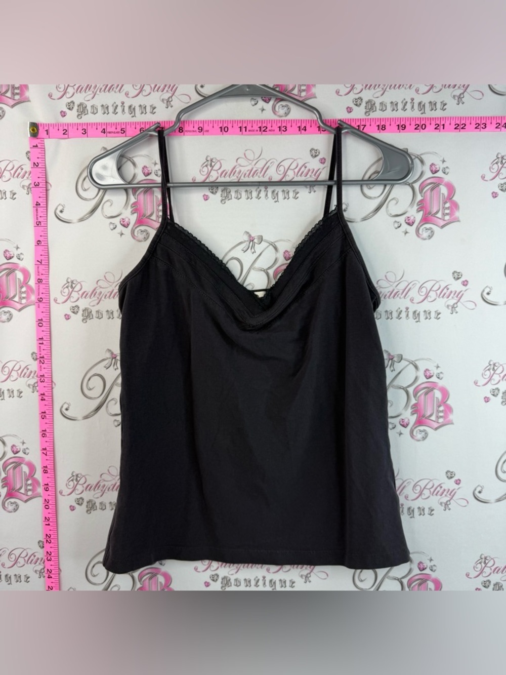 Sandwich tank top shirt top Lace-Trim Spaghetti Strap Camisole - Black